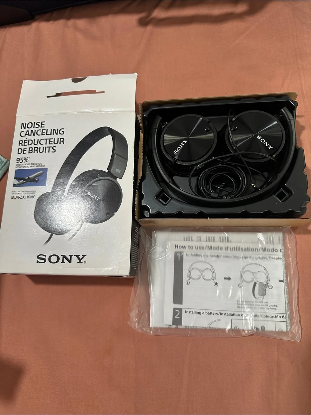 NWT Sony Black Over-Ear Noise Cancelling Headphones (MDR-ZX110NC)